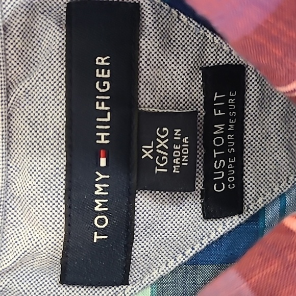 TOMMY HILFIGER Men's Plaid Short Sleeve Orange-Red/Blue Button-Up Shirt, size XL - Picture 4 of 7